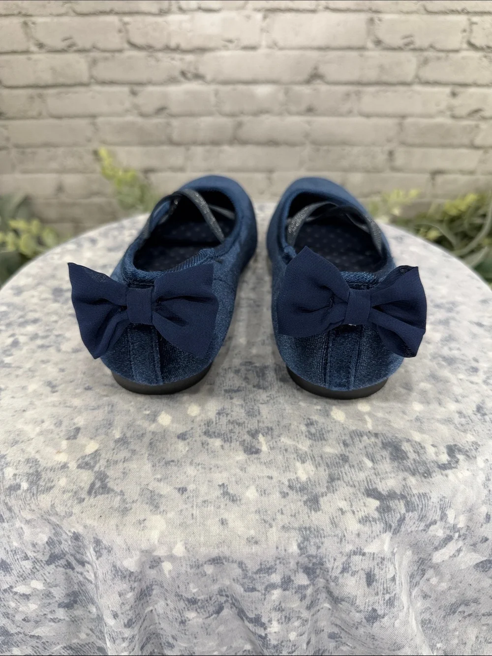 OSH KOSH B’GOSH “Vashti” Dark Navy Blue Velvet Ballet Bow Flats 💙 Girls 12M EUC